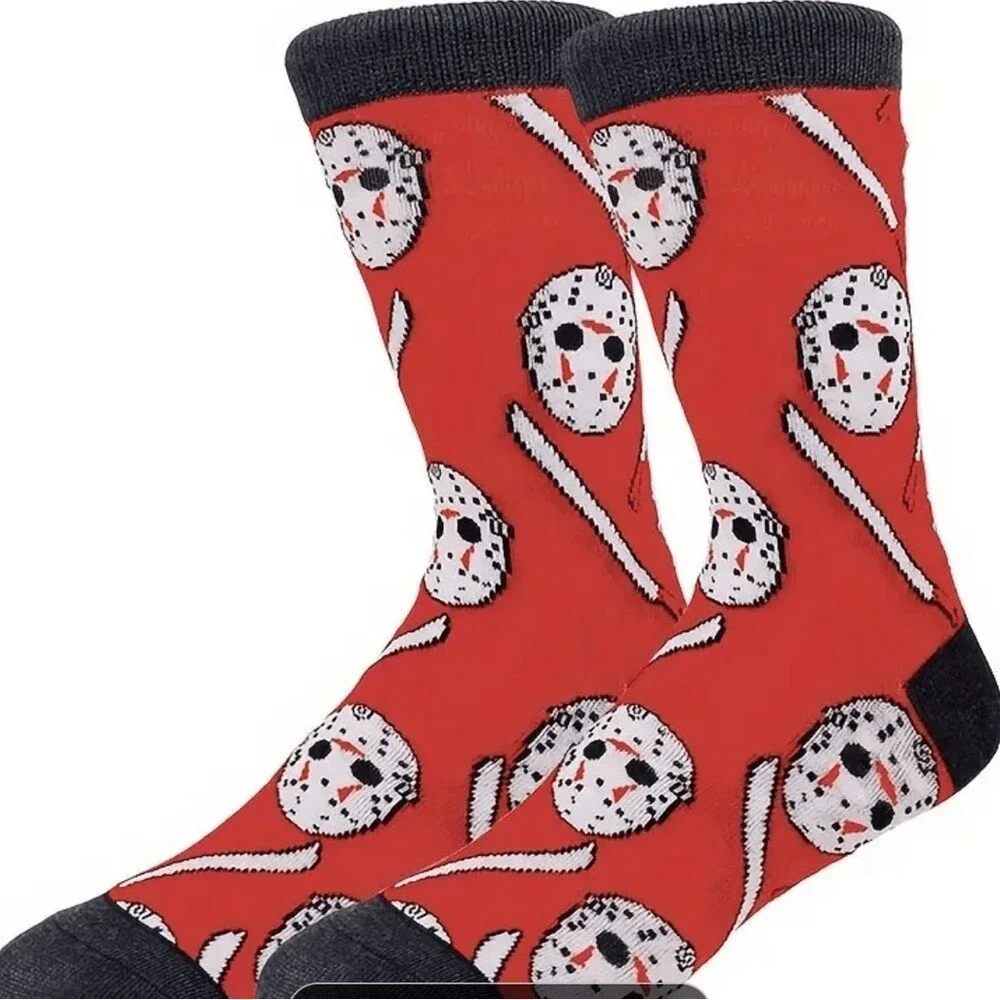 NWOT Men’s Novelty Socks Trendy Cartoon Anime Halloween Friday 13” - Fits 9-11